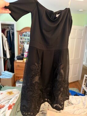 Black Embroidered Fit-and-Flare Dress